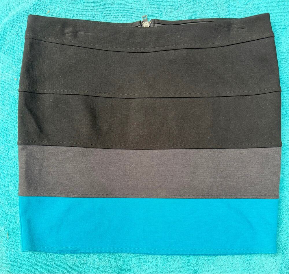 Candie's Y2K Colorblock Bandage Mini Skirt Black Gray Teal Size L -perfect!
